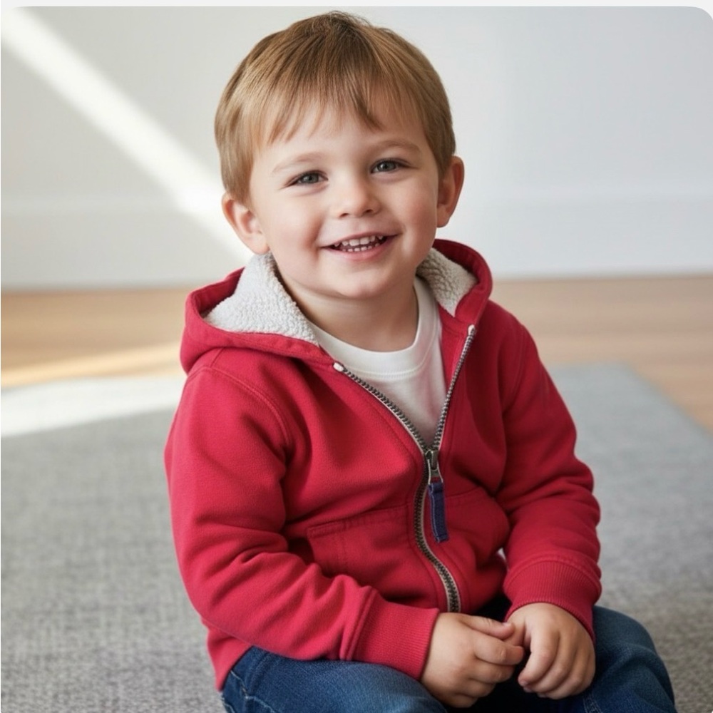 Hanna Andersson Kids Red Zip Sherpa-Lined Hoodie Sweatshirt | Size 80 (18-24M)